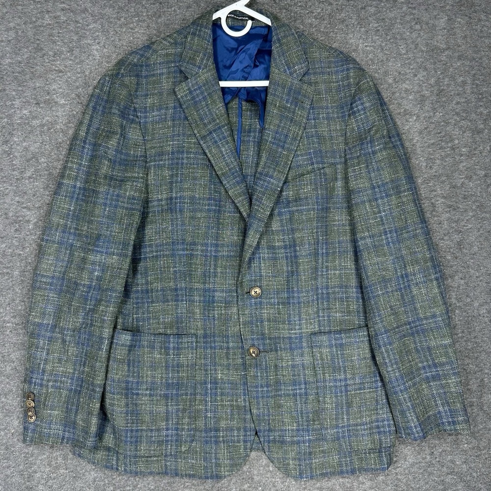 Onward Reserve Unstructured Blazer Mens 44R Drago Wool Silk Linen Green Plaid